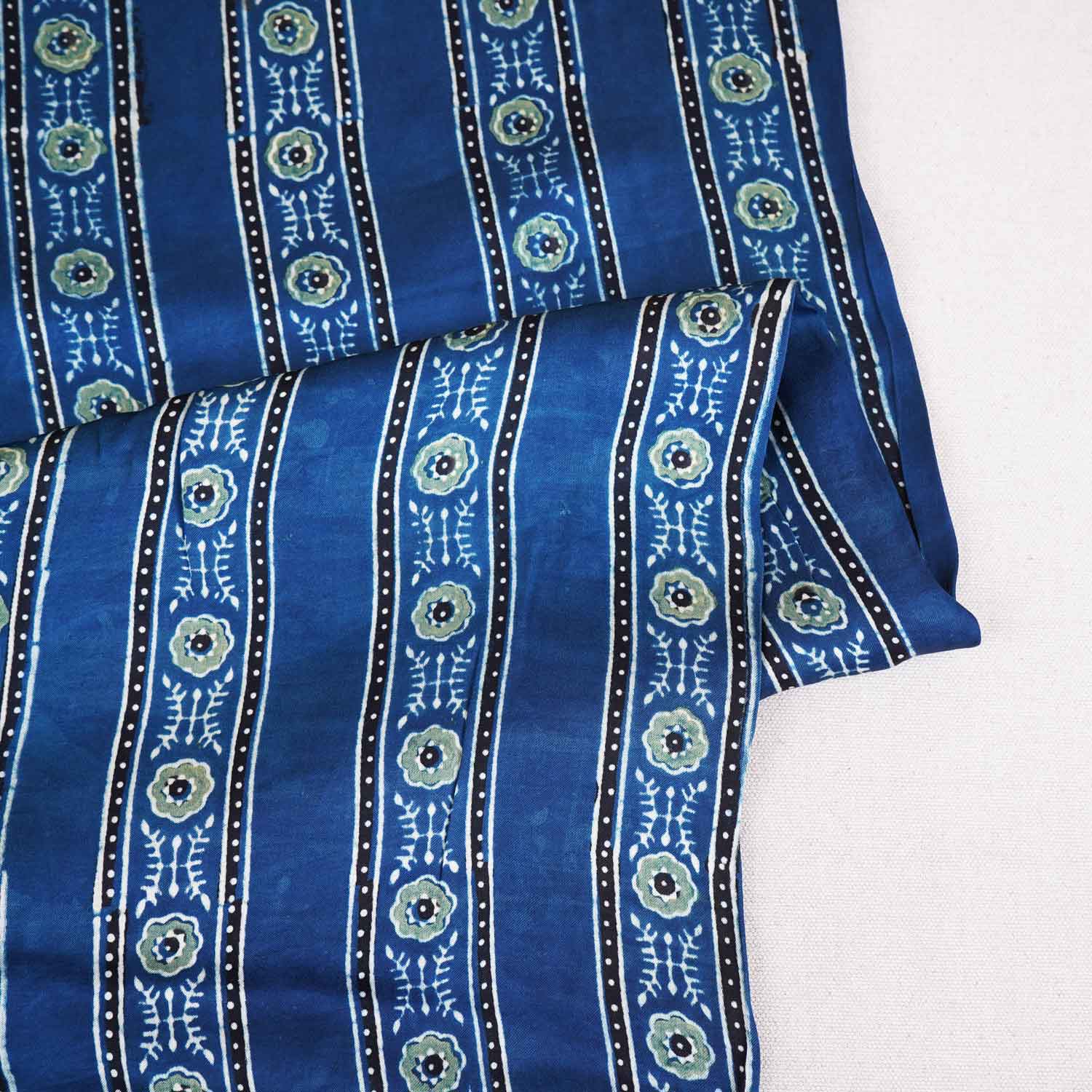 Blue Ajrakh Print Modal Satin Fabric EEG-28671 - TradeUNO