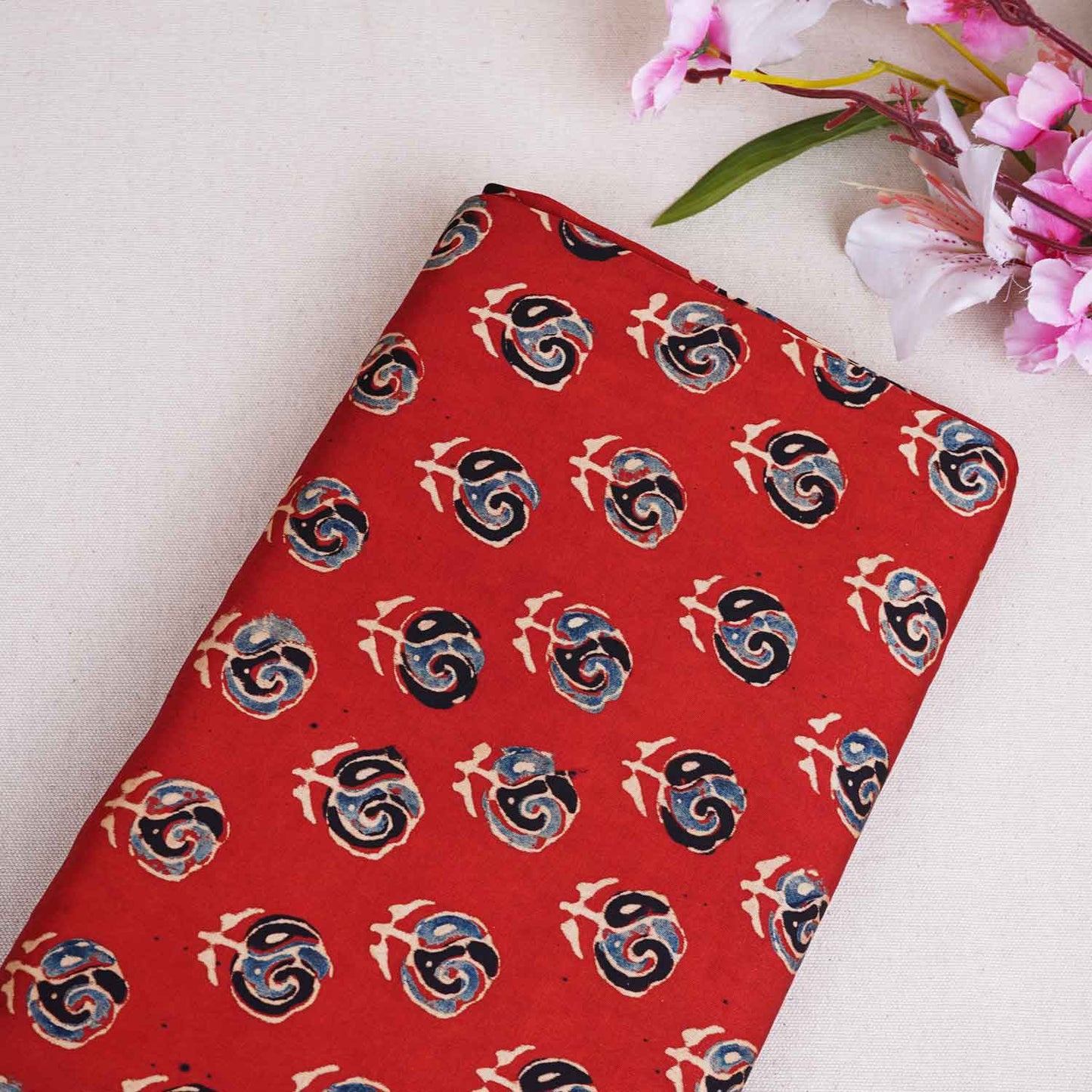 Red Floral Print Modal Satin Fabric EEG-28672