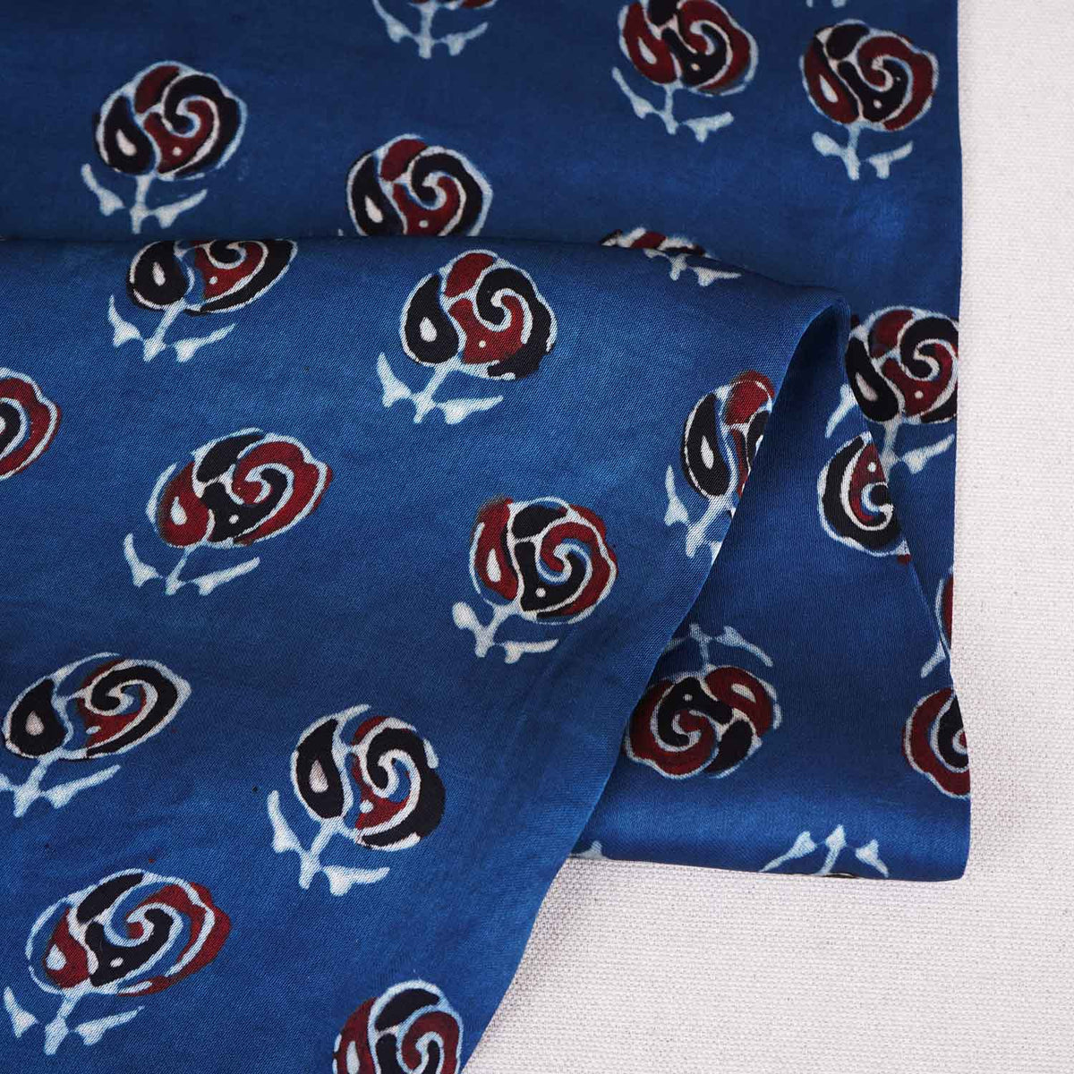 Blue Floral Print Modal Satin Fabric EEG-28673 - TradeUNO
