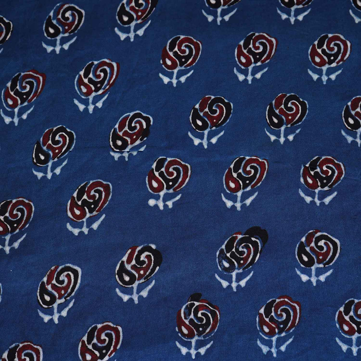 Blue Floral Print Modal Satin Fabric EEG-28673 - TradeUNO