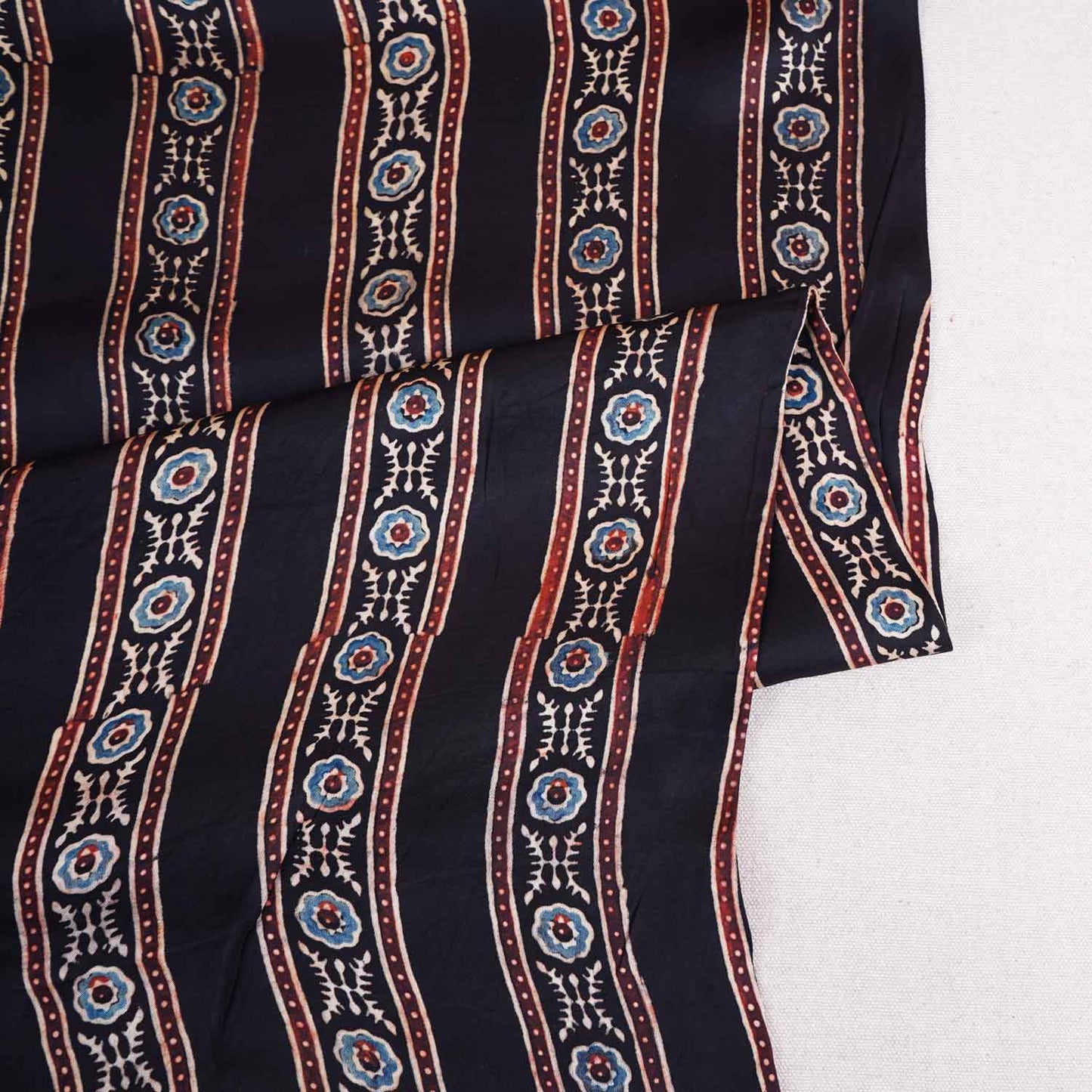 Black Ajrakh Print Modal Satin Fabric EEG-28674