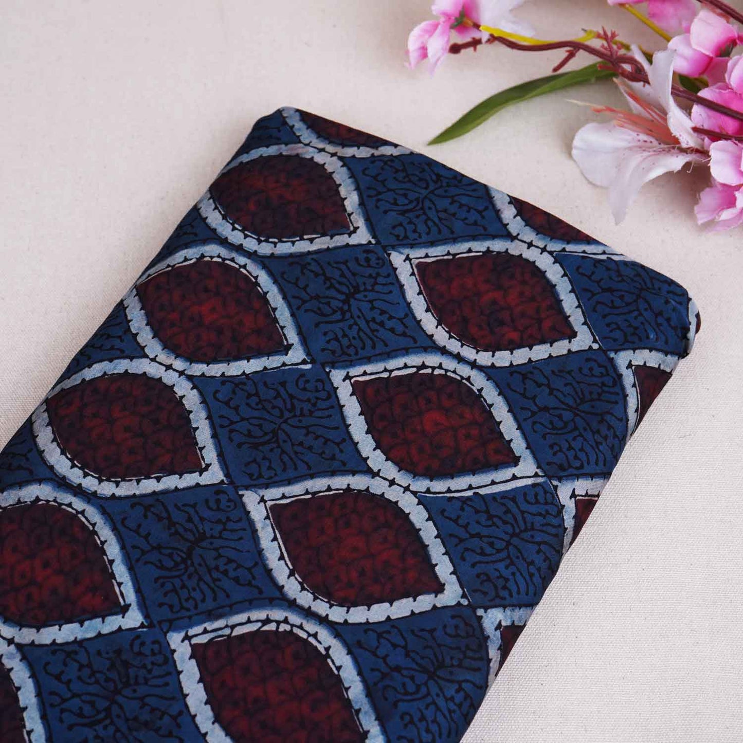 Blue Floral Print Modal Satin Fabric EEG-28677