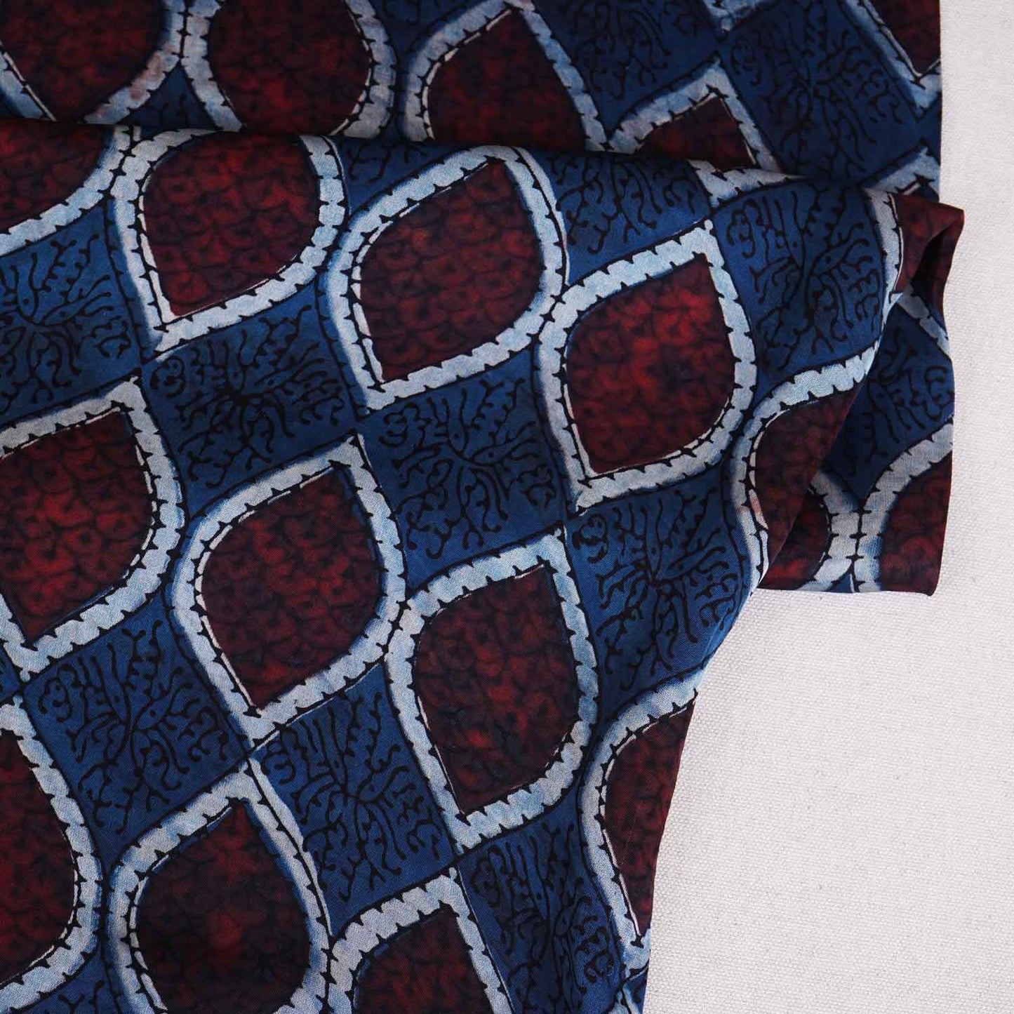 Blue Floral Print Modal Satin Fabric EEG-28677