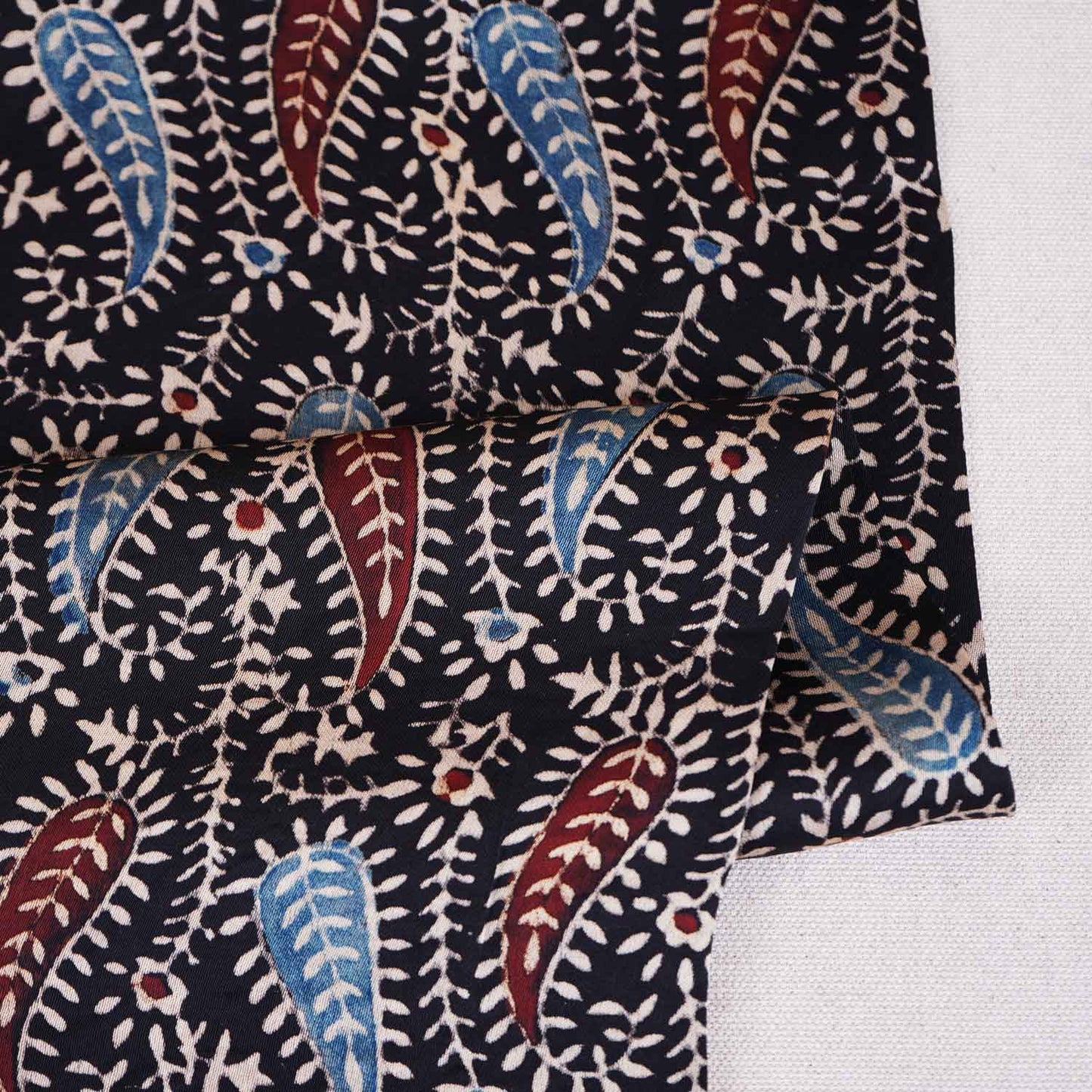 Black Floral Print Modal Satin Fabric EEG-28678