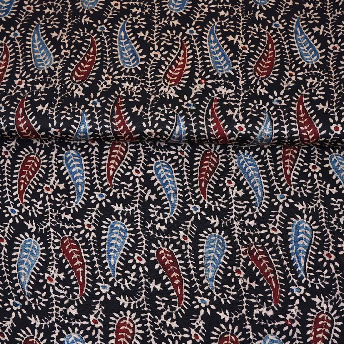 Black Floral Print Modal Satin Fabric EEG-28678