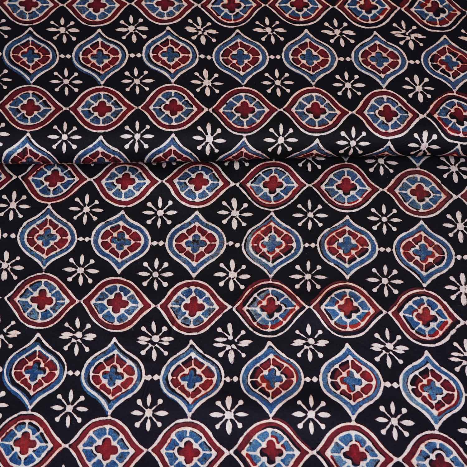 Black Ajrakh Print Modal Satin Fabric EEG-28680 - TradeUNO