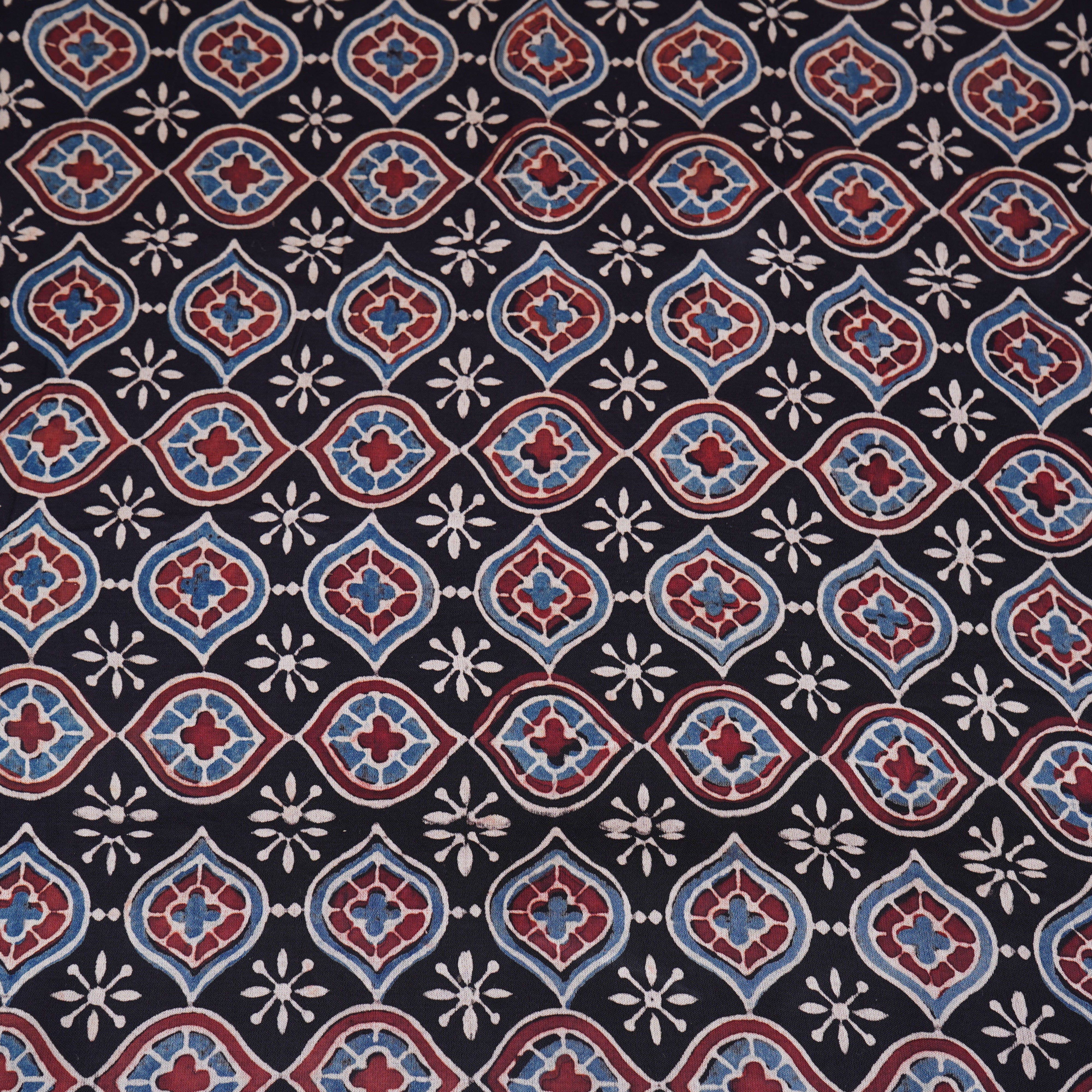 Black Ajrakh Print Modal Satin Fabric EEG-28680 - TradeUNO