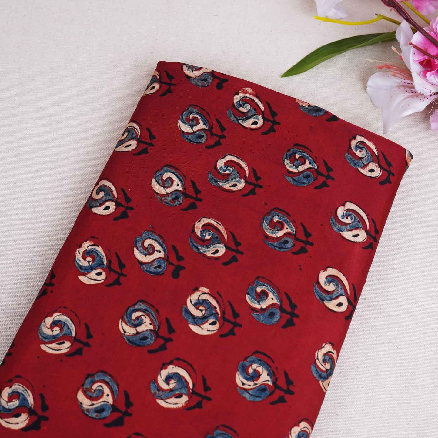 Red Floral Print Modal Satin Fabric EEG-28681
