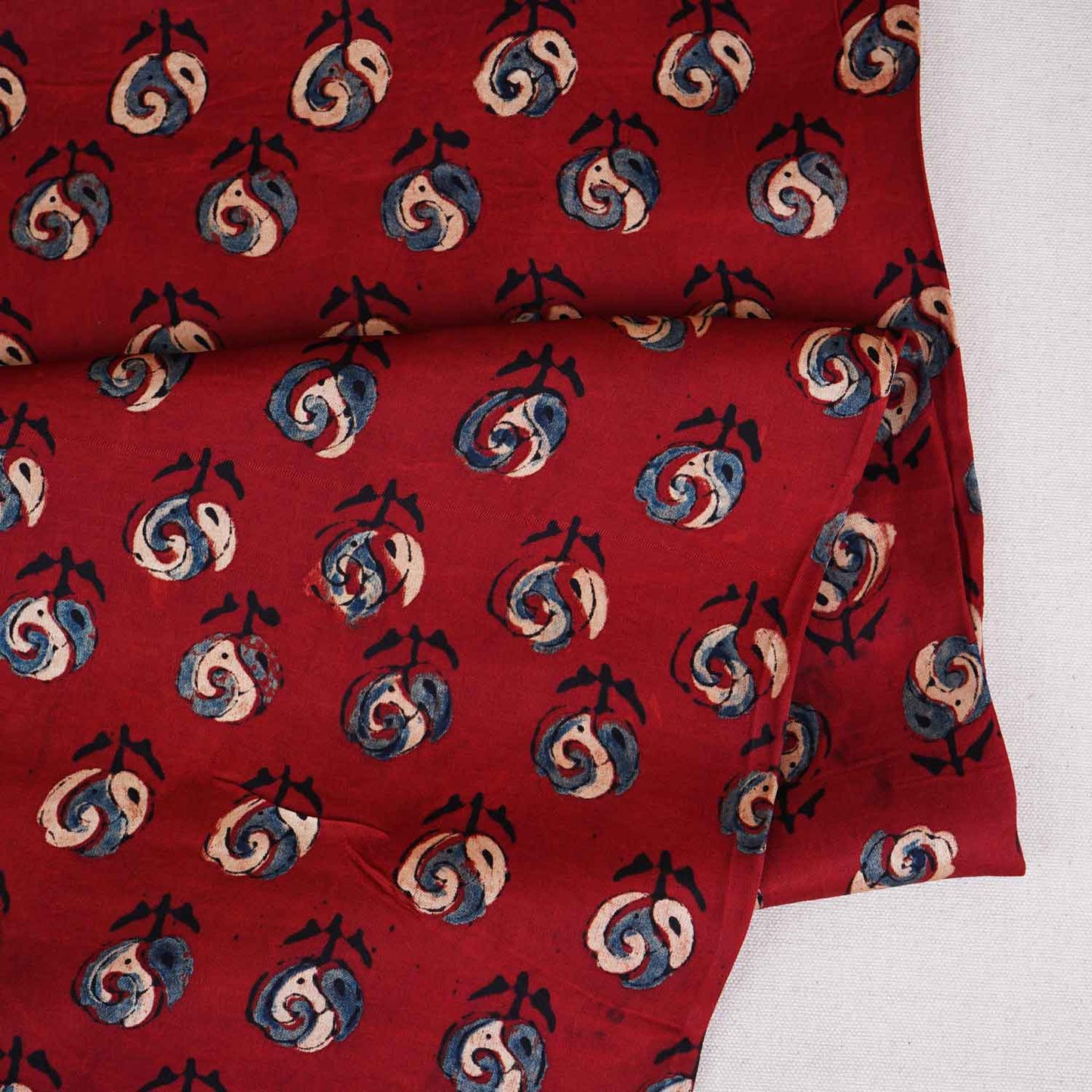 Red Floral Print Modal Satin Fabric EEG-28681