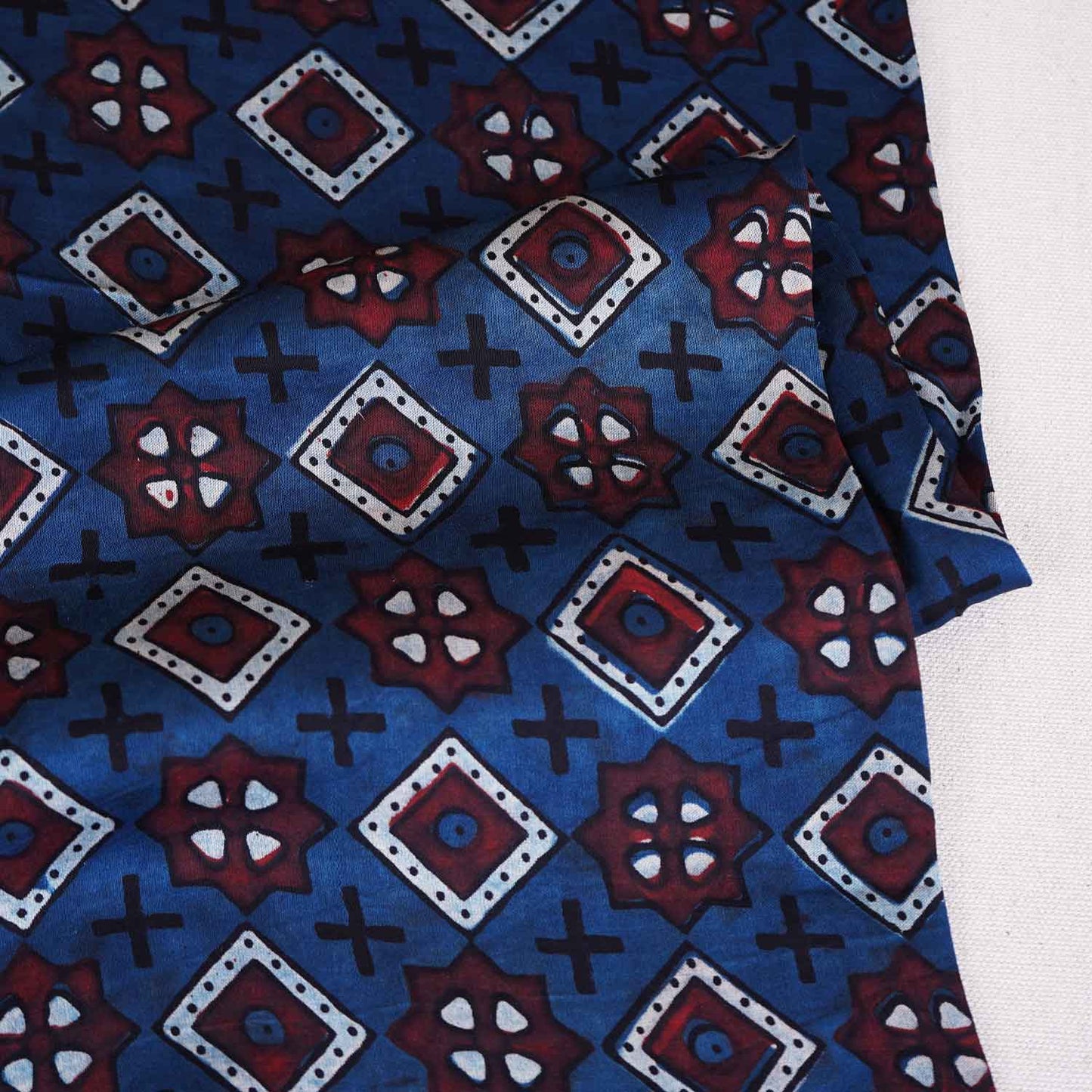 Navy Blue Gerometrical Print Modal Satin Fabric EEG-28682