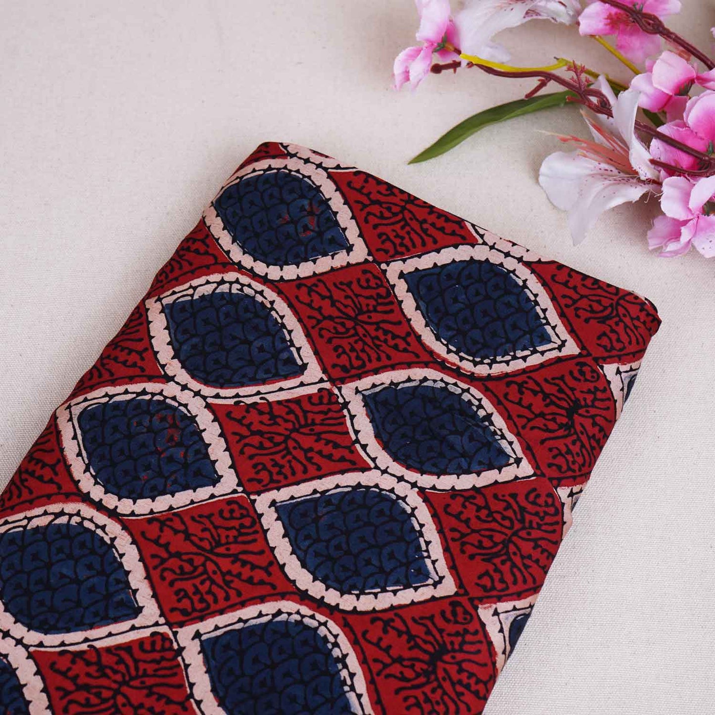 Red Ajrakh Print Modal Satin Fabric EEG-28683
