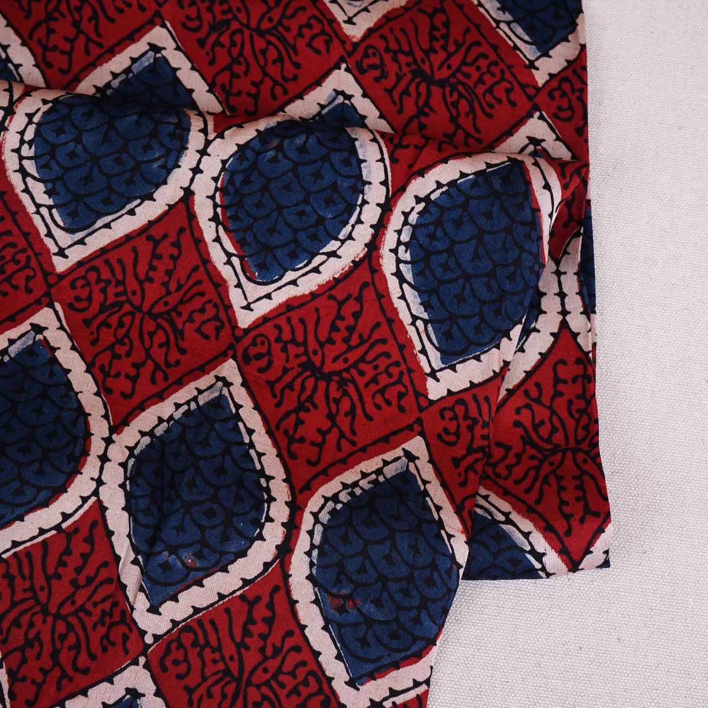 Red Ajrakh Print Modal Satin Fabric EEG-28683
