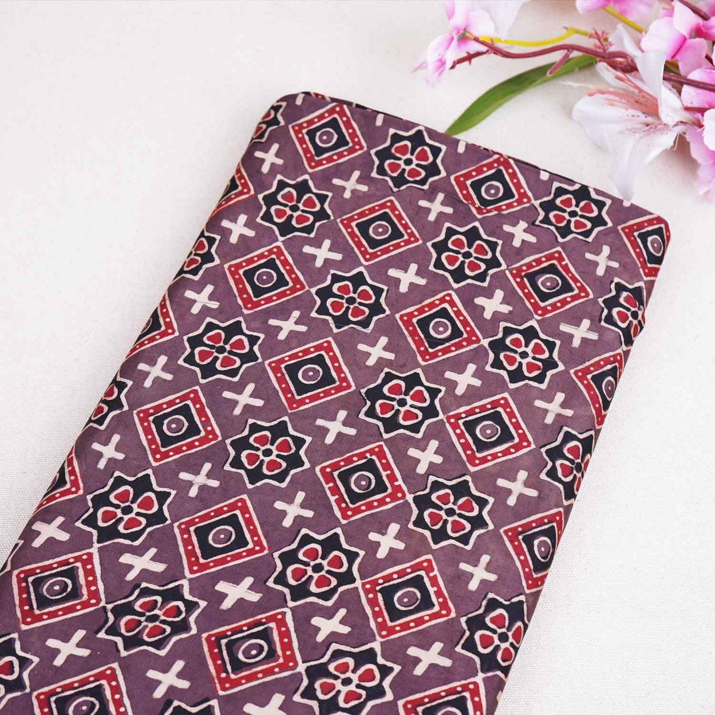 Brown Gromatrical Print Modal Satin Fabric EEG-28686