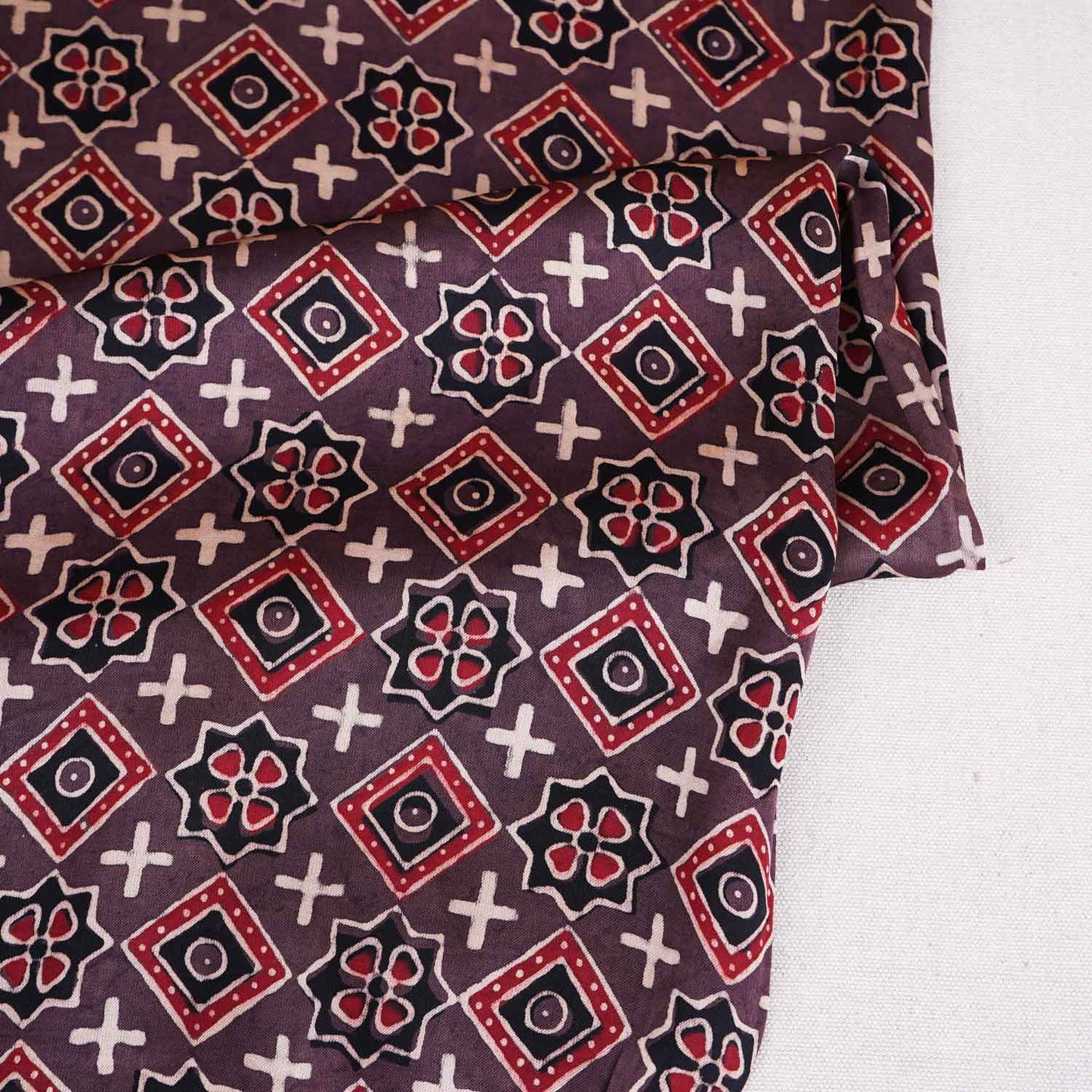 Brown Gromatrical Print Modal Satin Fabric EEG-28686