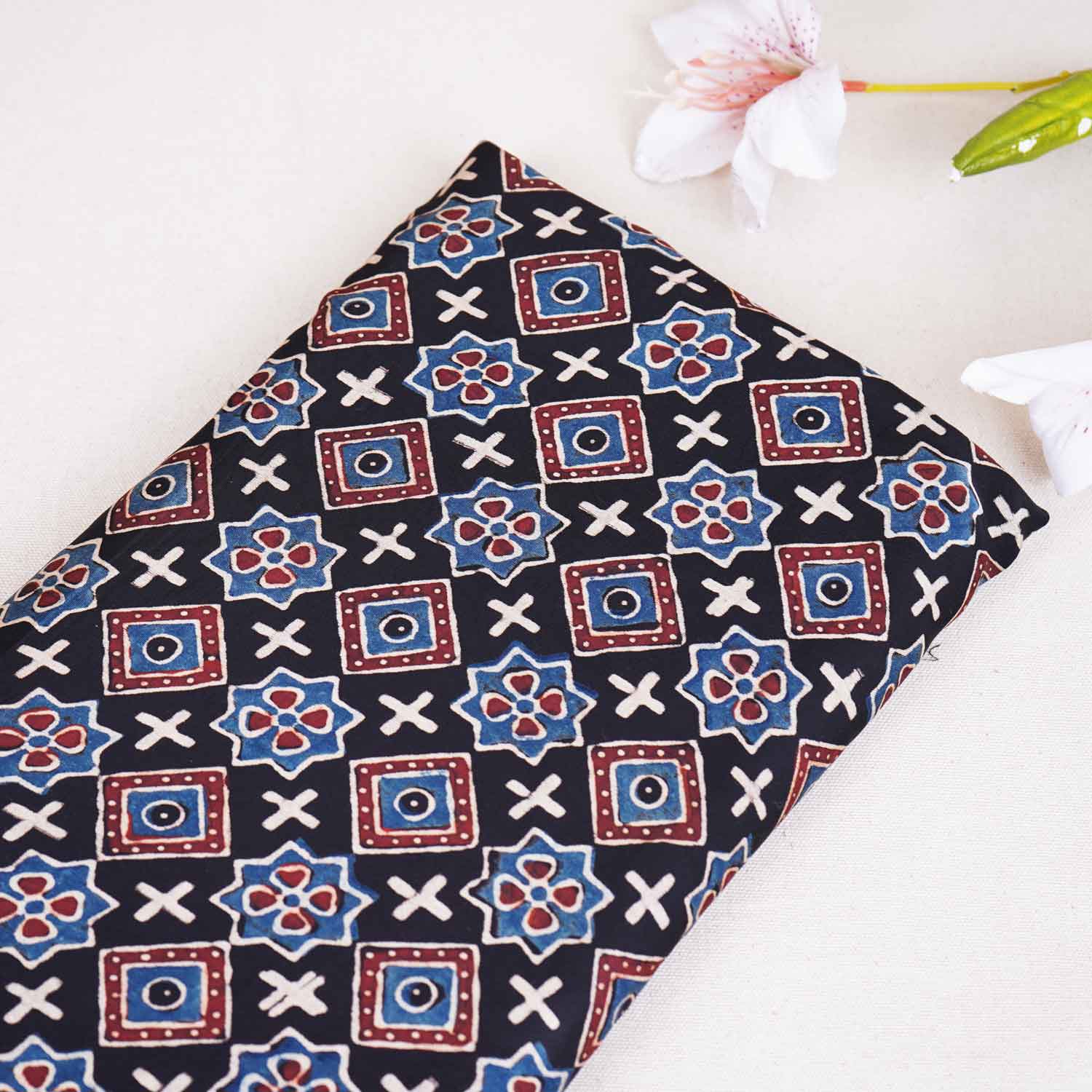 Black Geometrical Print Modal Satin Fabric EEG-28687 - TradeUNO