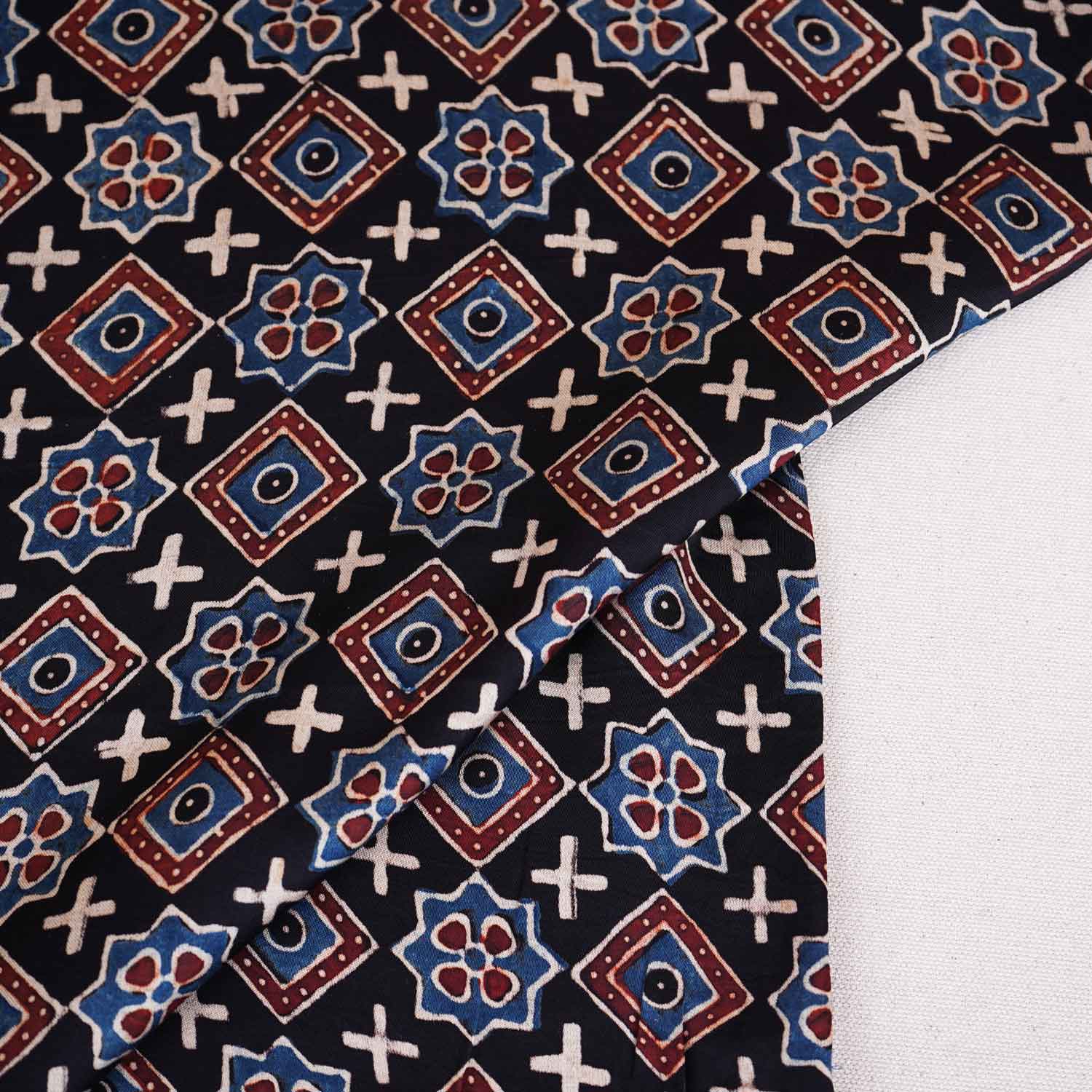 Black Geometrical Print Modal Satin Fabric EEG-28687 - TradeUNO