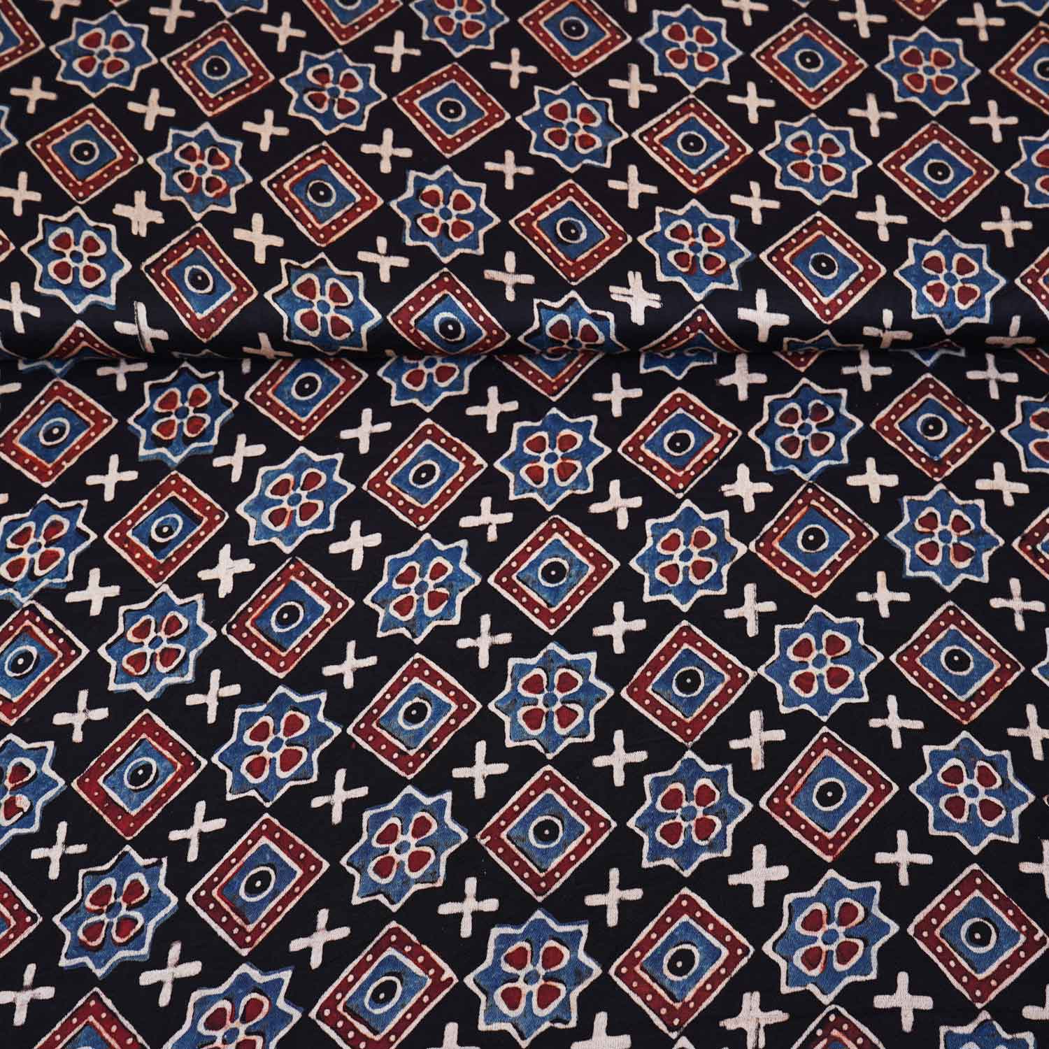 Black Geometrical Print Modal Satin Fabric EEG-28687 - TradeUNO