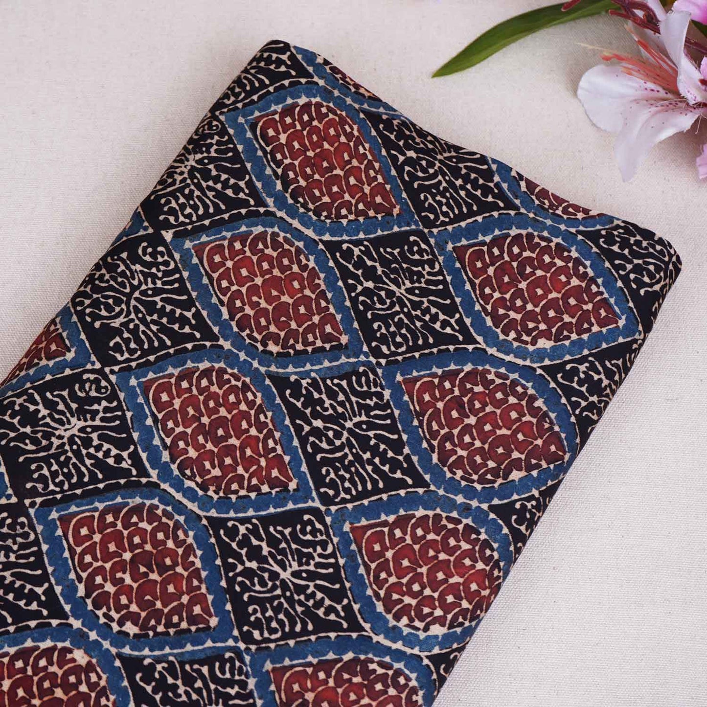Black Ajrakh Print Modal Satin Fabric EEG-28688