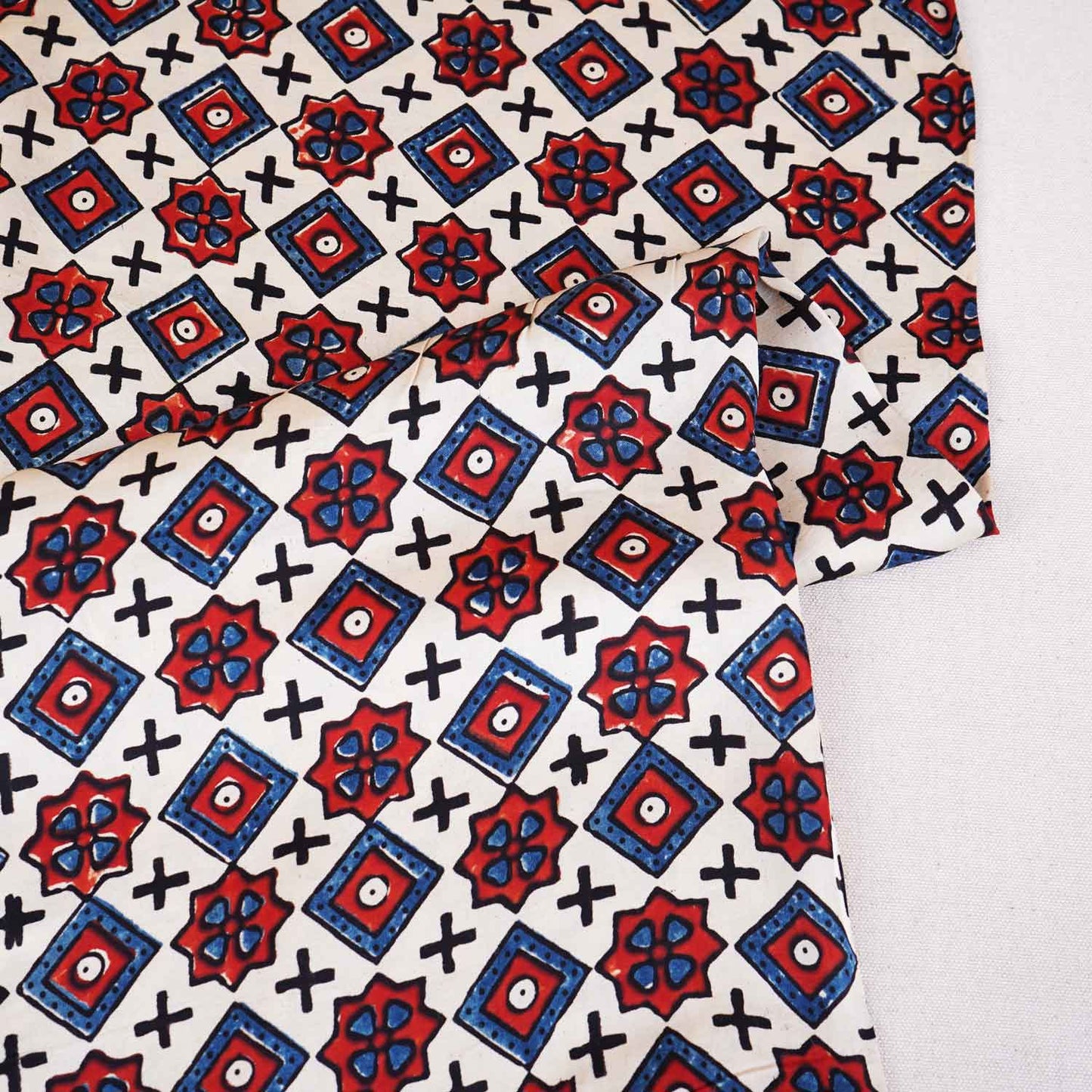 Beige Geometrical Print Modal Satin Fabric EEG-28689