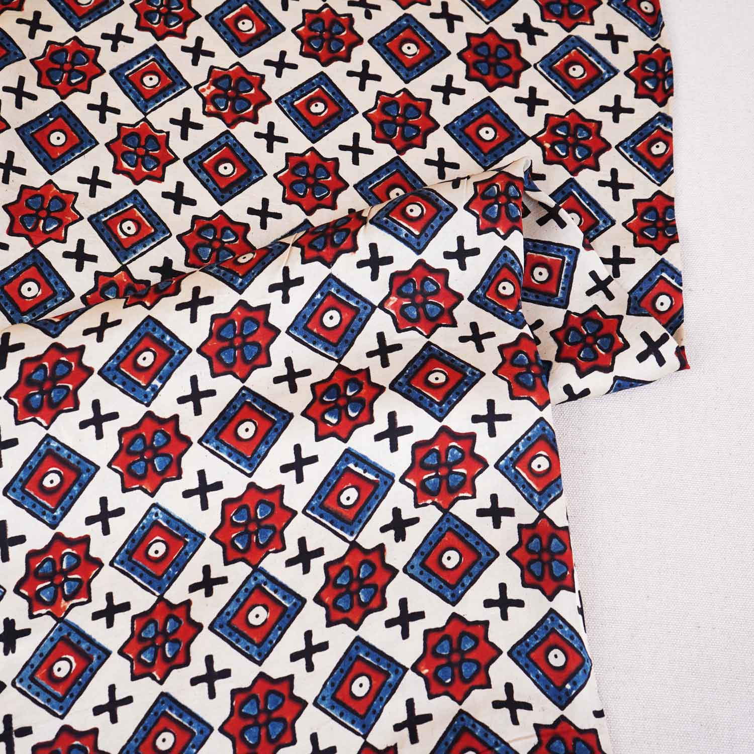 Beige Geometrical Print Modal Satin Fabric EEG-28689 - TradeUNO