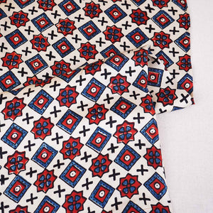 Beige Geometrical Print Modal Satin Fabric EEG-28689 - TradeUNO