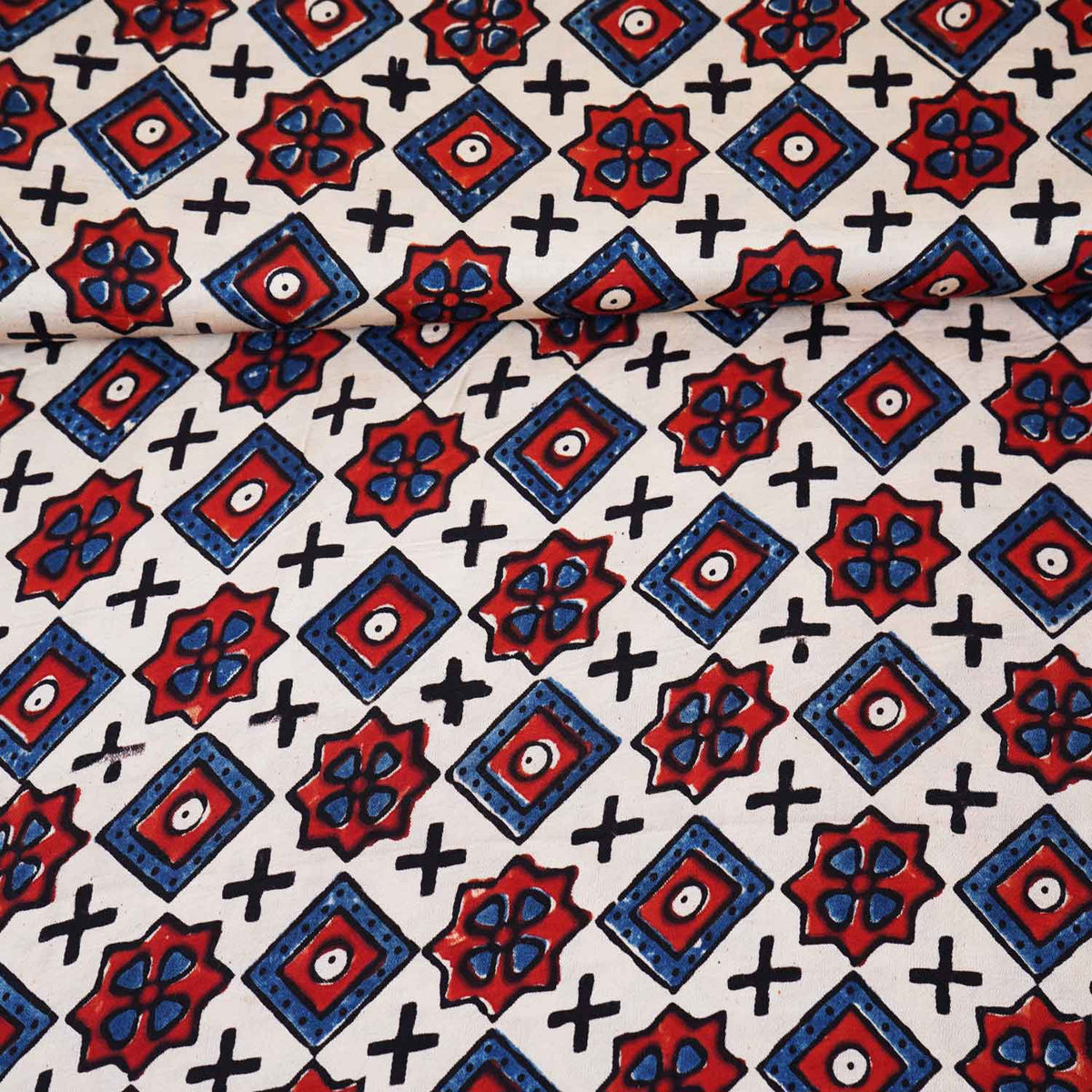 Beige Geometrical Print Modal Satin Fabric EEG-28689 - TradeUNO