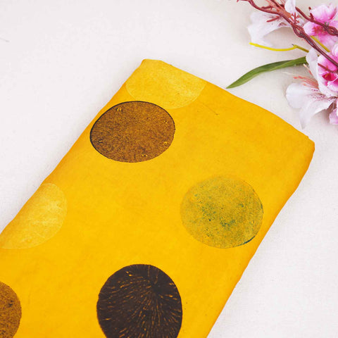 Mustard Yellow With Multicolour Polka Dot Print Modal Satin Fabric EEG-28691