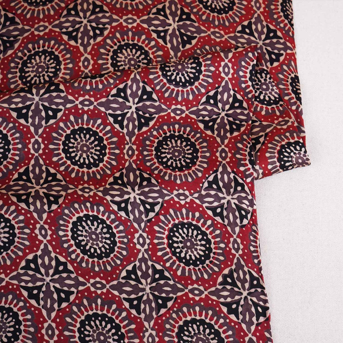 Brown Ajrakh Print Modal Satin Fabric EEG-28694