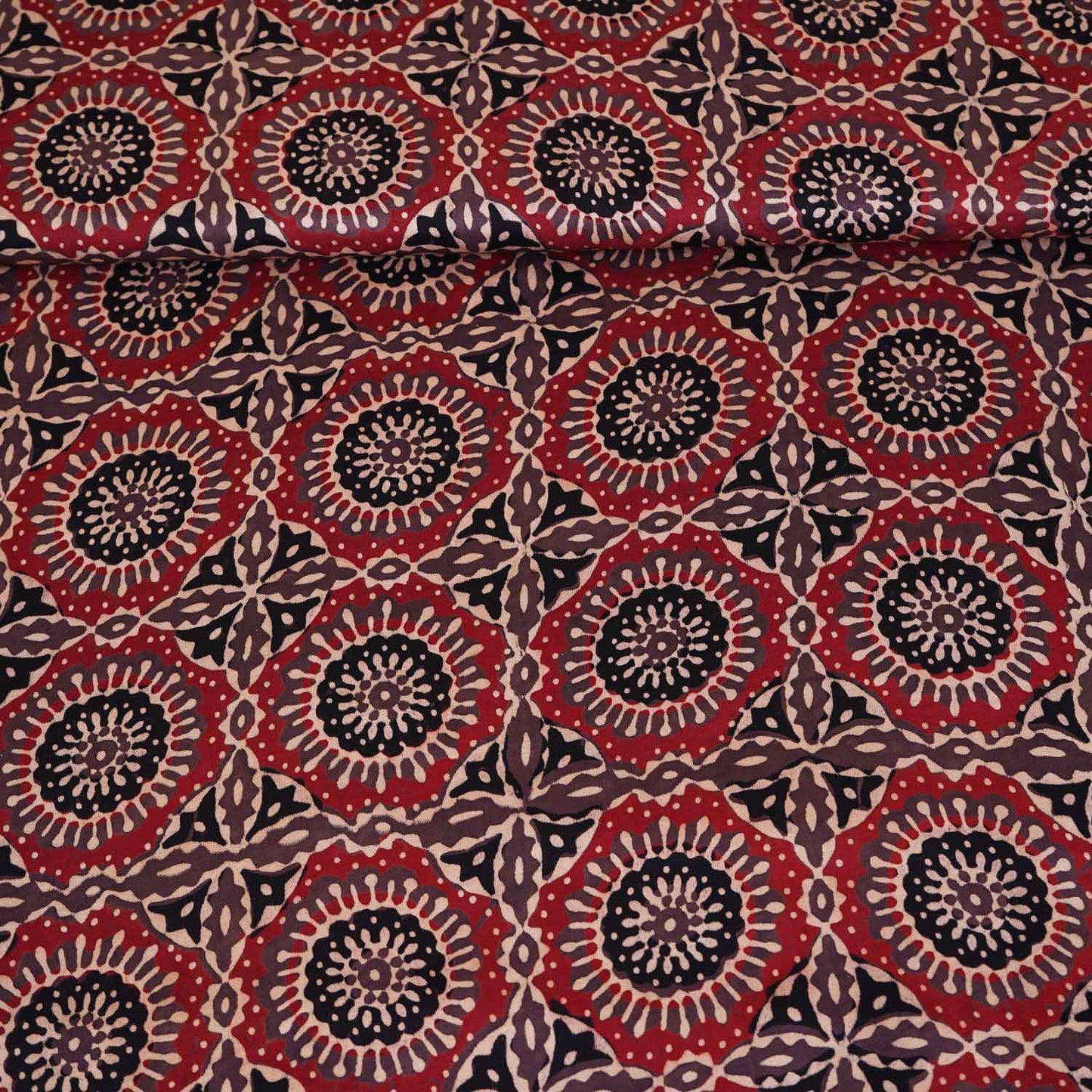 Brown Ajrakh Print Modal Satin Fabric EEG-28694