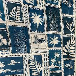 White Blue Check Box Print Satin Georgette