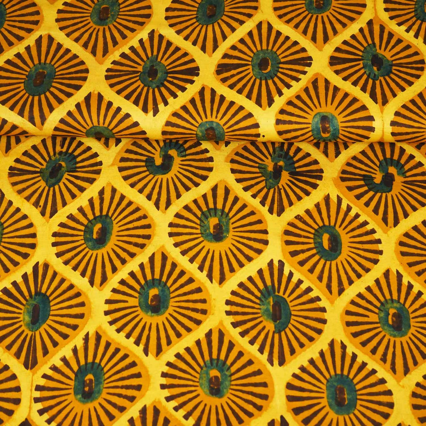 Mustard Yellow Abstract Print Modal Satin Fabric EEG-28697