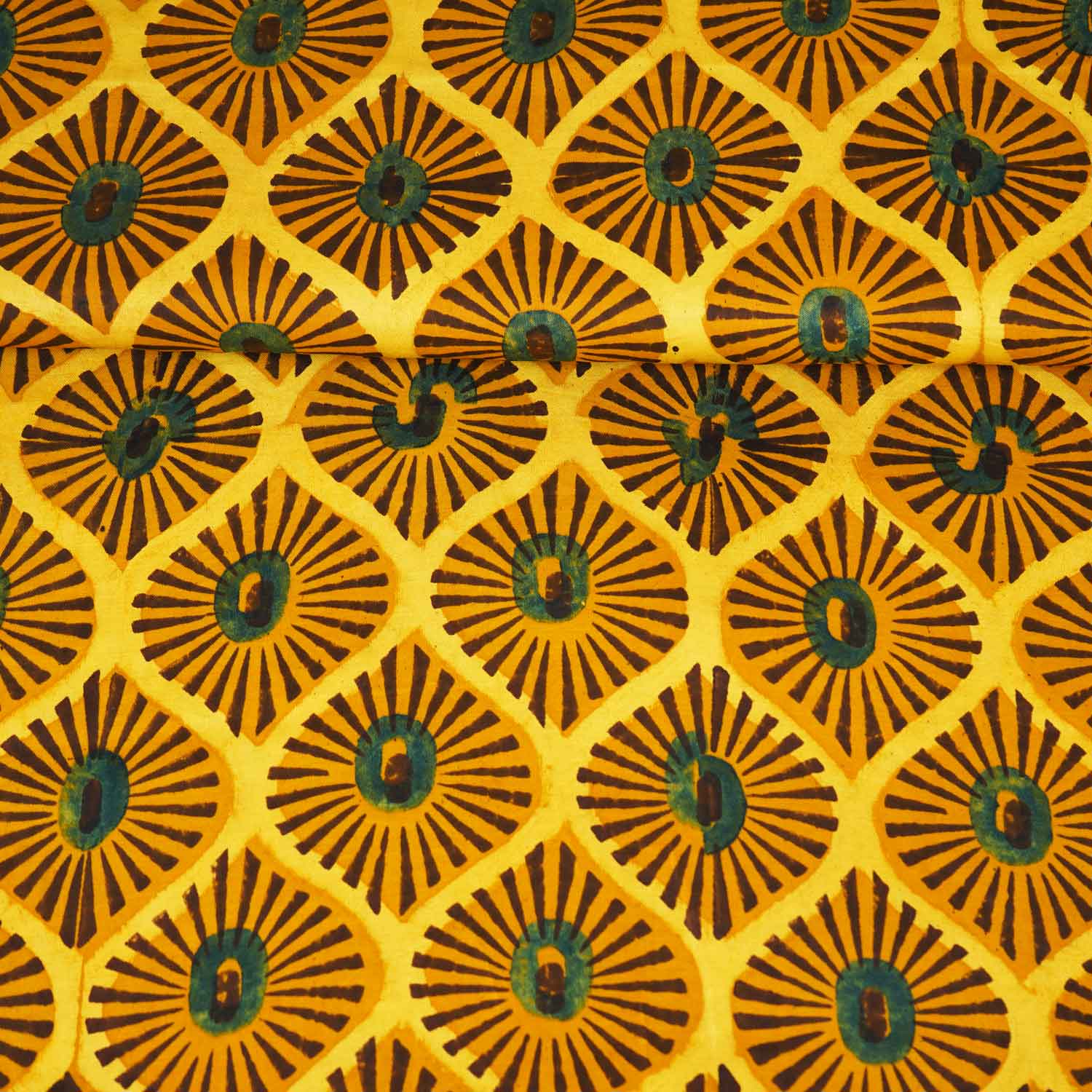 Mustard Yellow Abstract Print Modal Satin Fabric EEG-28697 - TradeUNO