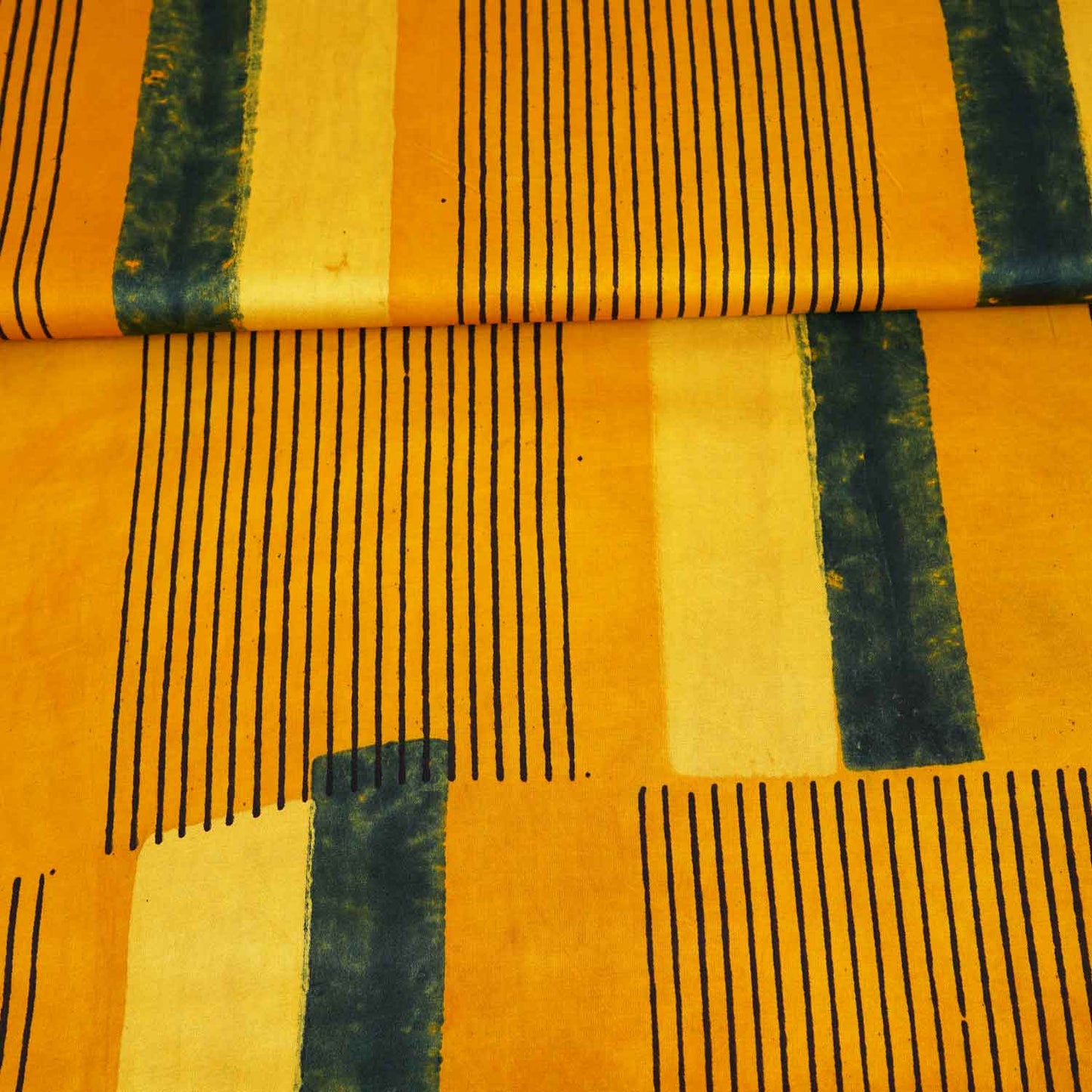 Mustard Yellow Abstract Print Modal Satin Fabric EEG-28699