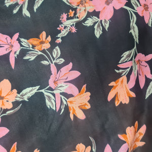 Black with pink floral rayon Fabric