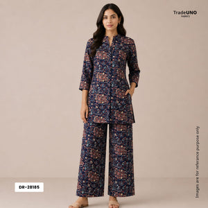 Navy Blue Floral Embroidery Tusser Silk Fabric DR-28185 - TradeUNO