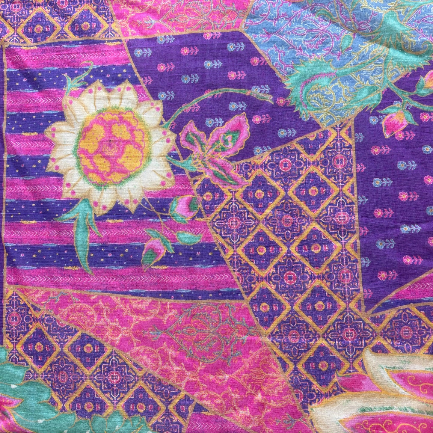 Purple Floral Print Chanderi Silk Fabric