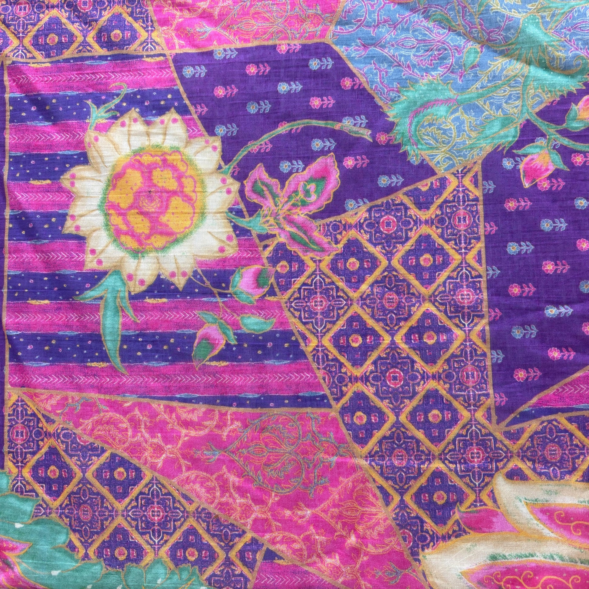 Purple Floral Print Chanderi Silk Fabric