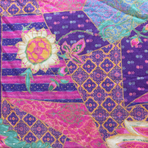 Purple Floral Print Chanderi Silk Fabric