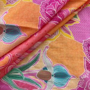 Pink Floral Print Chanderi Silk Fabric