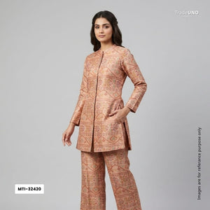 Light Peach With Multicolor Geometrical Kanjivaram Silk Fabric MTI-32420 - TradeUNO