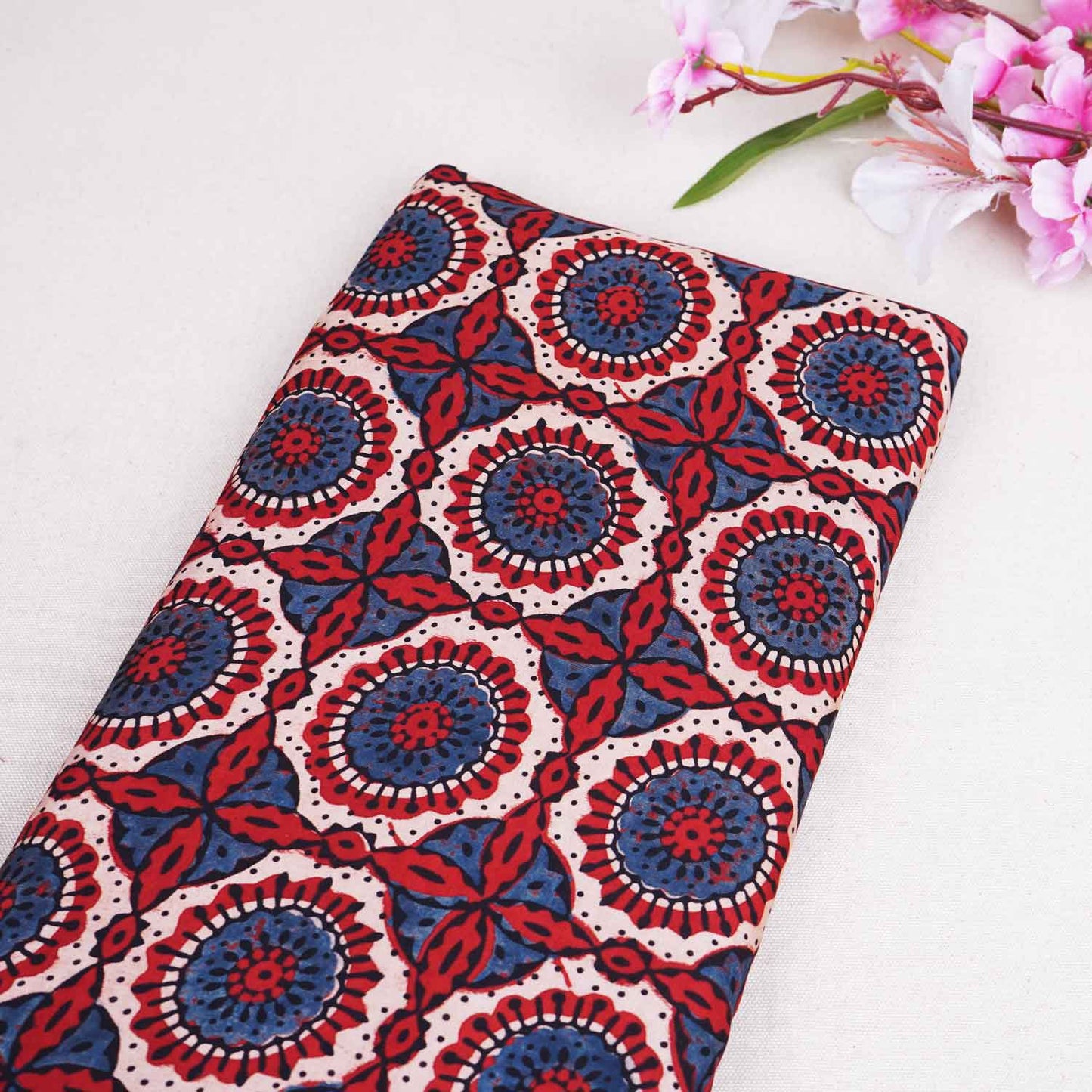 Red Ajrakh Print Modal Satin Fabric EEG-28702