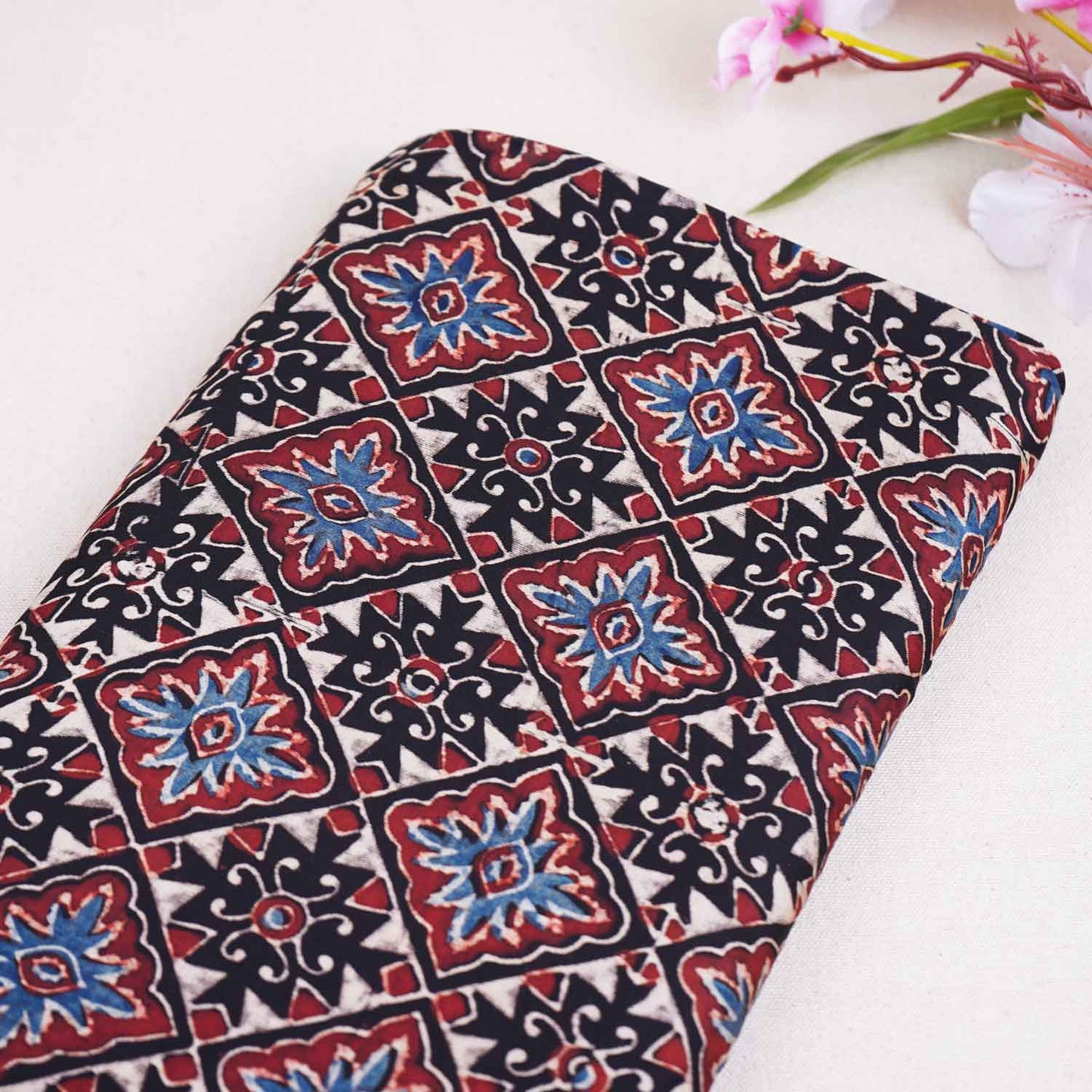 Black Ajrakh Print Modal Satin Fabric EEG-28706