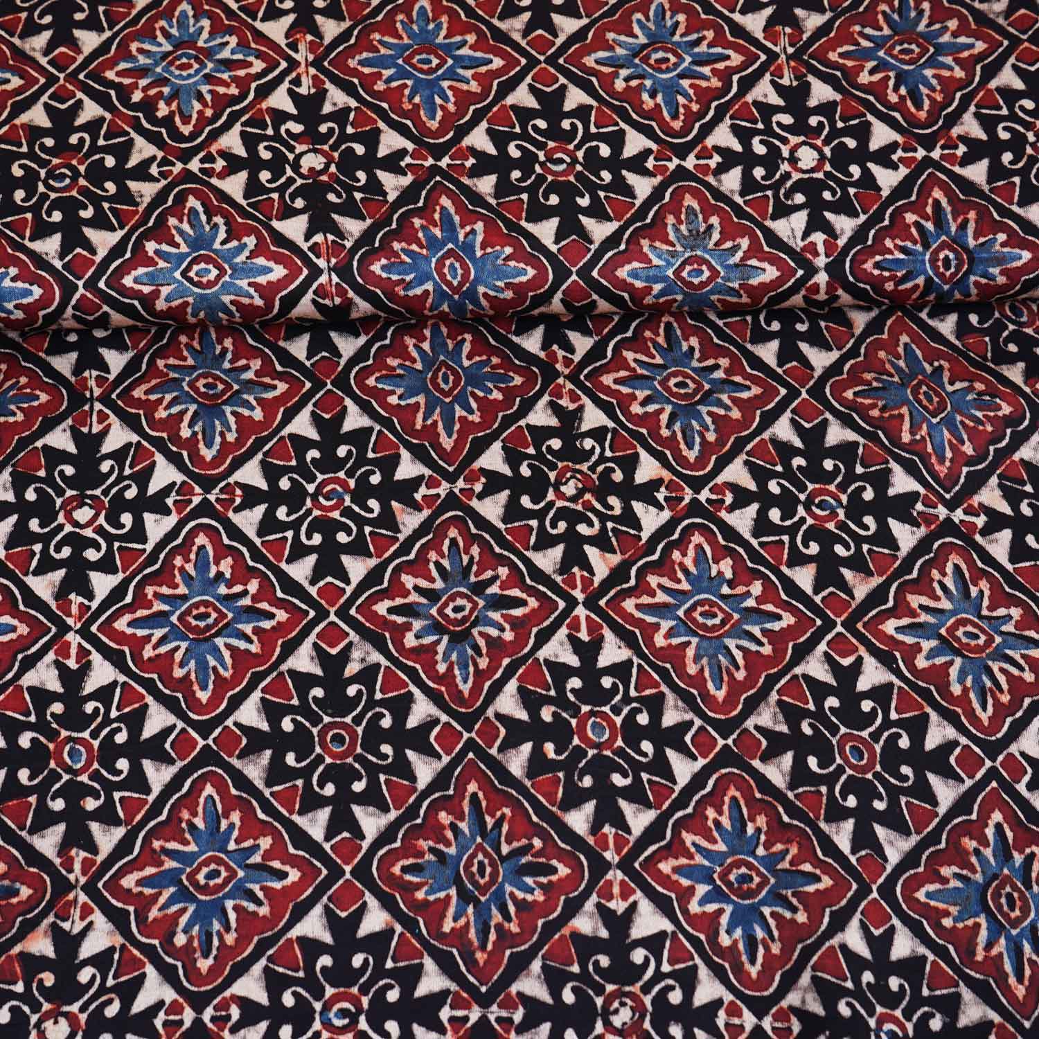 Black Ajrakh Print Modal Satin Fabric EEG-28706 - TradeUNO