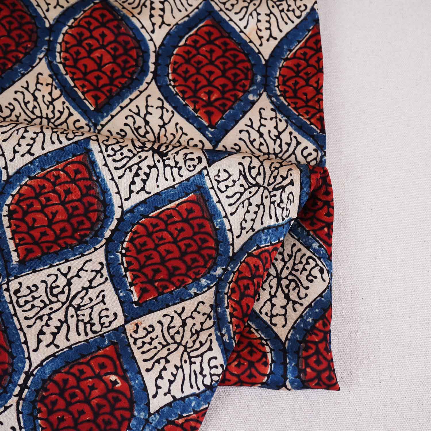 Cream Ajrakh Print Modal Satin Fabric EEG-28707 - TradeUNO