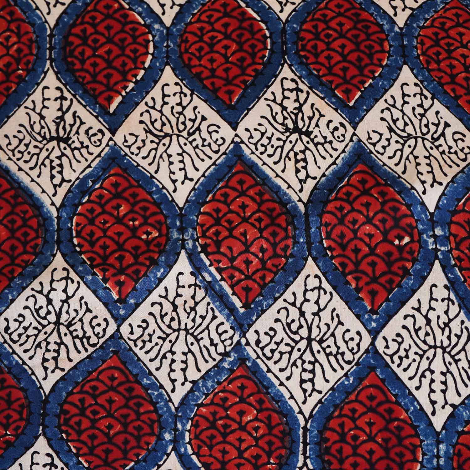 Cream Ajrakh Print Modal Satin Fabric EEG-28707 - TradeUNO