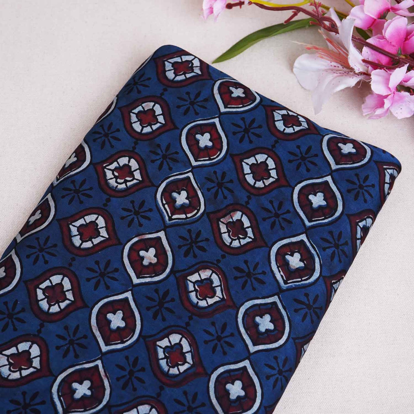 Blue Floral Print Modal Satin Fabric EEG-28709