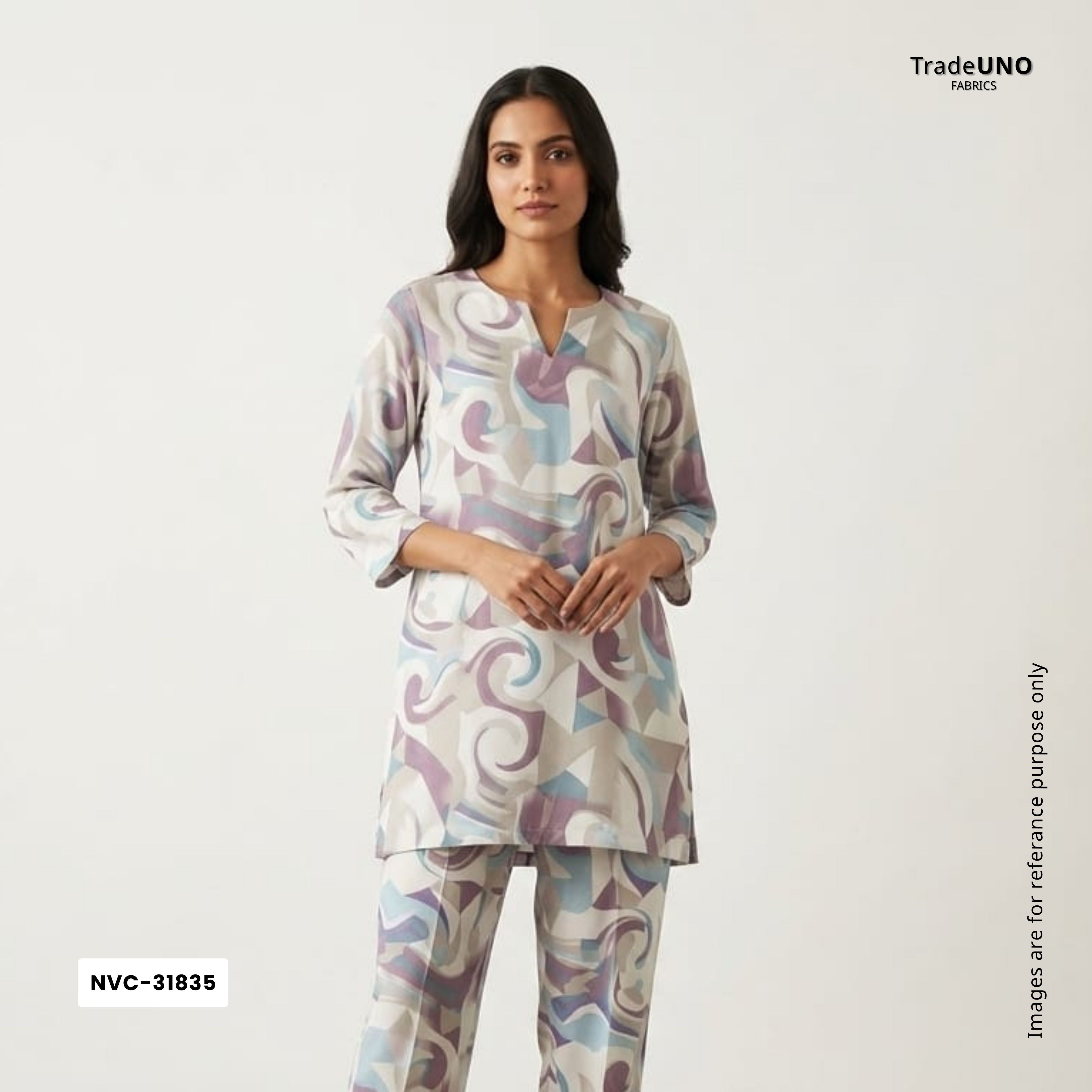 Off white with Cream Abstract print Crepe Fabric NVC-31835 - TradeUNO