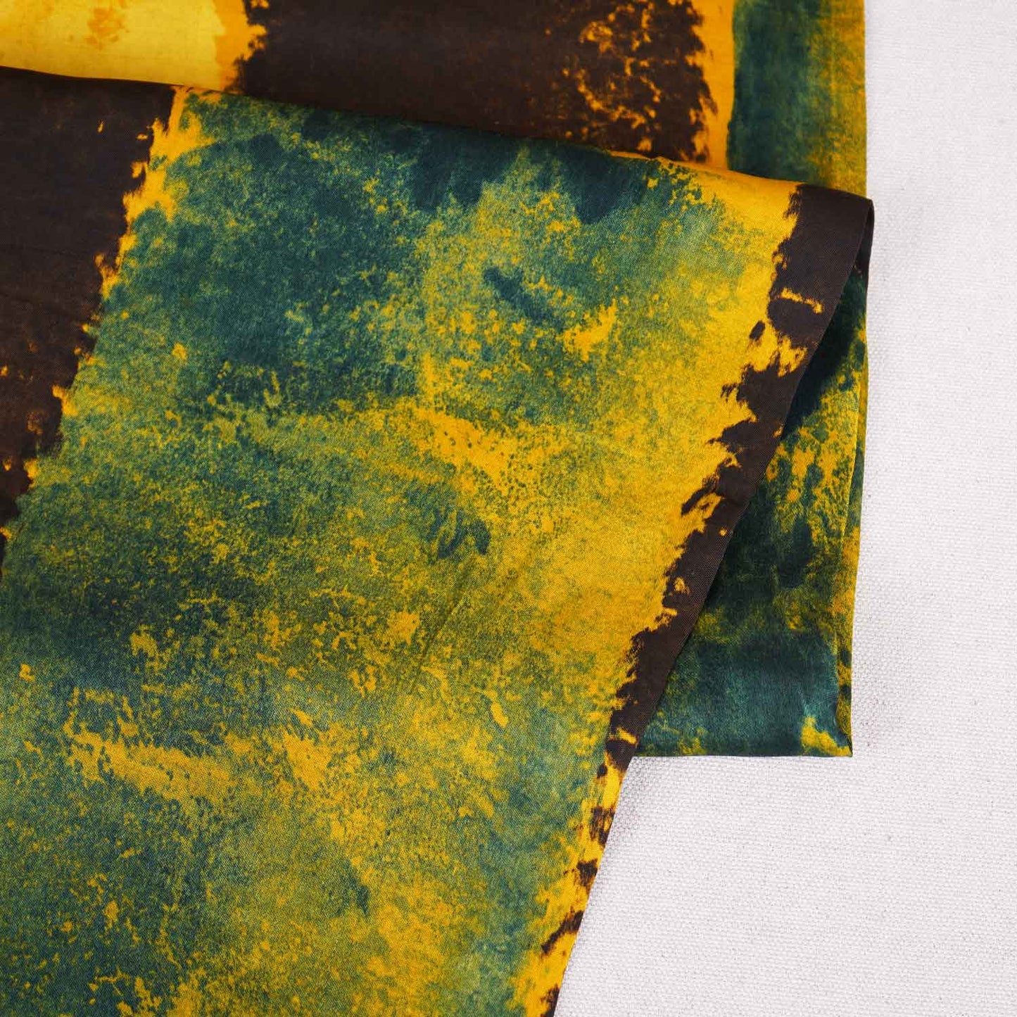 Mustard With Multicolour Abstract Print Modal Satin Fabric EEG-28711