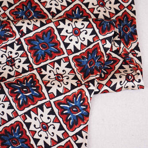 Cream Ajrakh Print Modal Satin Fabric EEG-28712 - TradeUNO