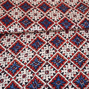 Cream Ajrakh Print Modal Satin Fabric EEG-28712 - TradeUNO